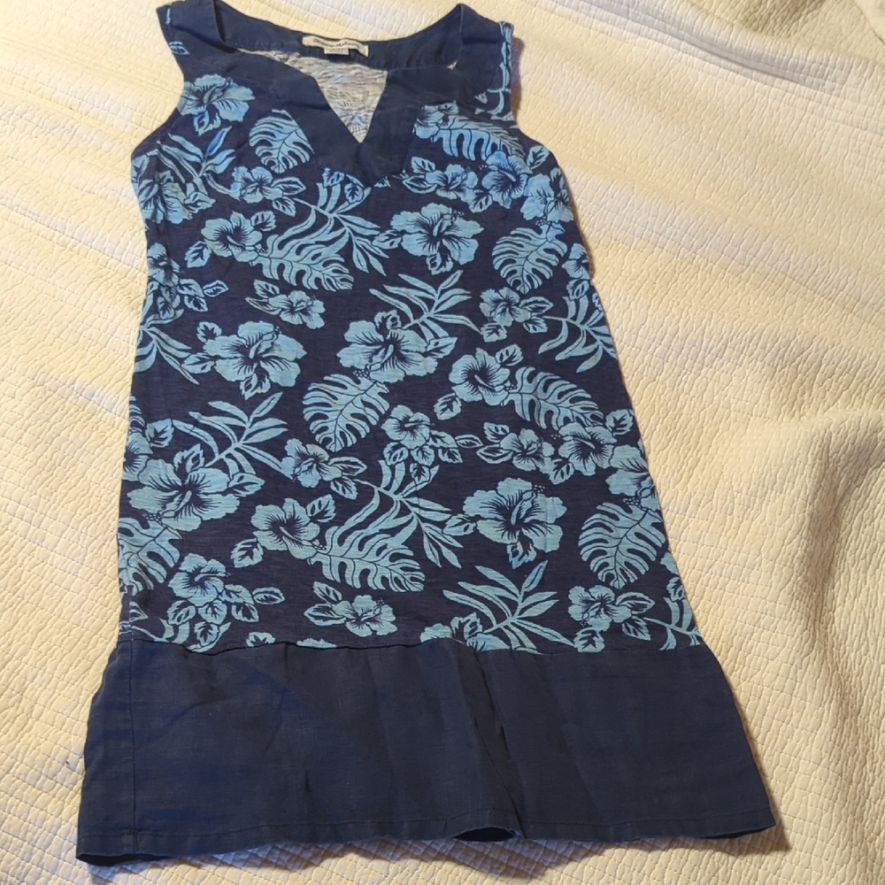 Tommy Bahama Navy Dress with Light Blue Tropical Print